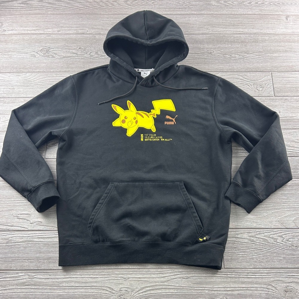 Puma x Pokemon Pikachu Hoodie Black Mens Size Medium Sweatshirt 536547-01